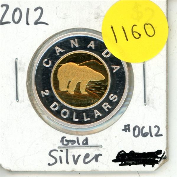 2012 UNC Canadian Silver Toonie - Gold Plated Core