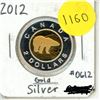 Image 1 : 2012 UNC Canadian Silver Toonie - Gold Plated Core