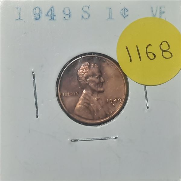 1949 VF USA Lincoln Wheat Penny - Toned