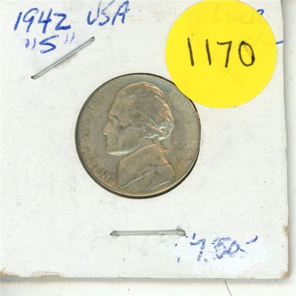 1942 S USA Silver Jefferson Nickel - UNC