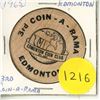 Image 1 : 1965 Edmonton Coin Club 3rd Coin-A-Rama Wooden Nickel