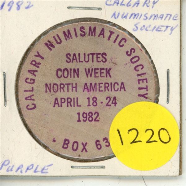 1982 Calgary Nusmatic Society Coin Week Wooden Nickel