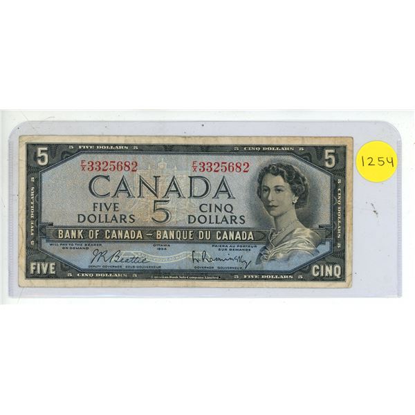 1954 Bank Of Canada Five Dollar Bank Note