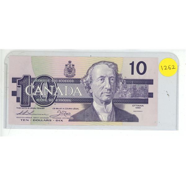 1989 UNC Bank Of Canada Ten Dollar Bank Note