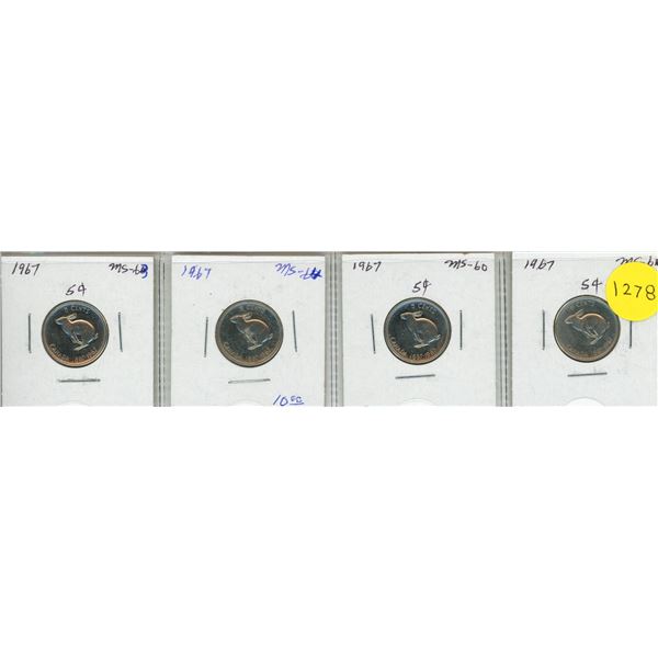 1967 x 4 Canadian Five Cents