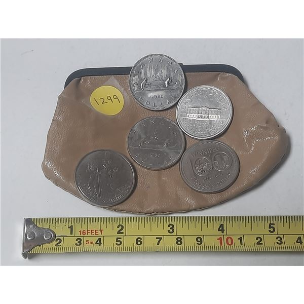 Coin Purse With 5 Canadian Nickel Dollars