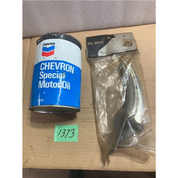 Old Cevron Oil Can (full) & Spout