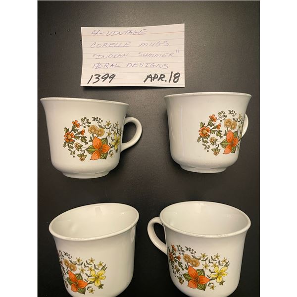 4 - Vintage Corelle mugs - "Indian Summer" floral design