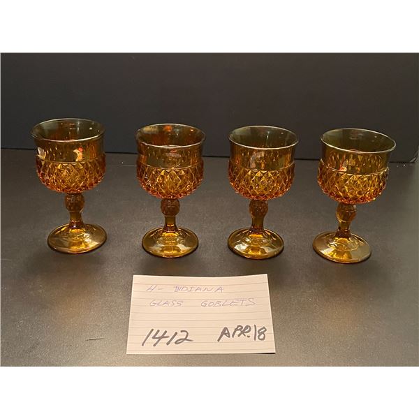 4 - Indiana glass diamond point goblets - amber - 1960s