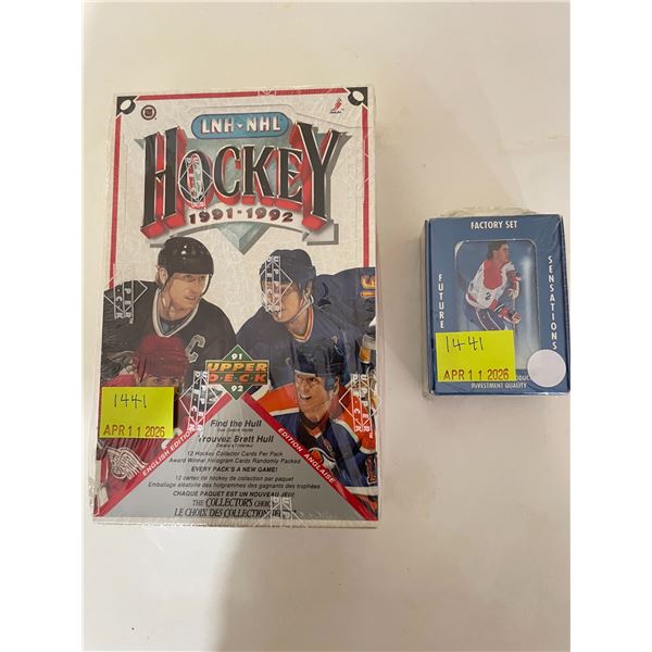 1991-92 box of upper deck hockey cards english edition and box of 1991 premier edition factory set h