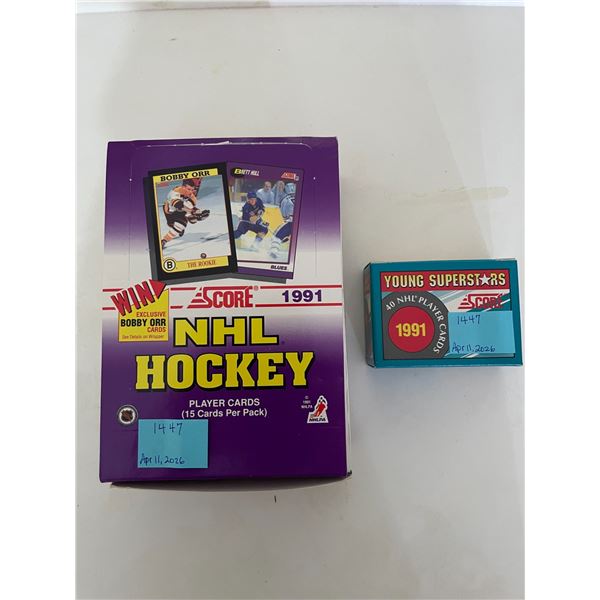 unopened 1991 score hockey cards box and 1991 score box of young superstars hockey cards