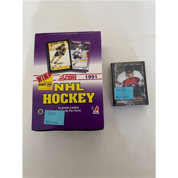 1991 unopened box of score nhl hockey cards and 30 card set road to nhl eric lindruos by score