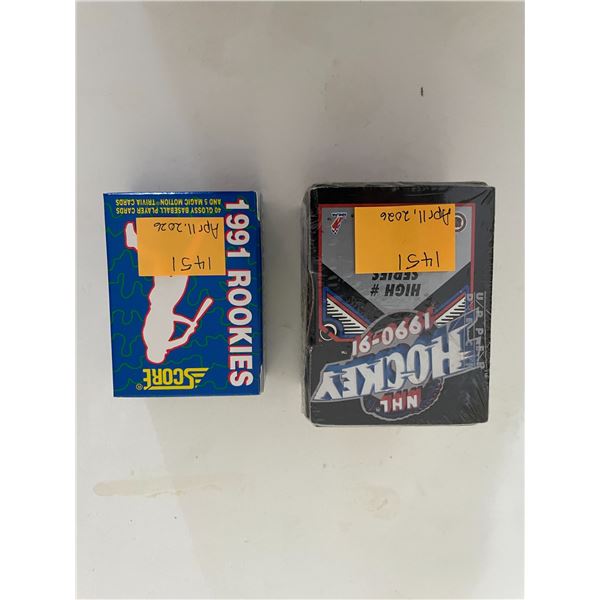 Sealed box of 1990-91 high number series upper deck and 1991 score rookies 40 baseball cards
