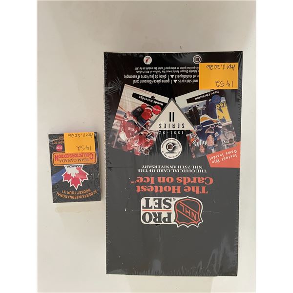 Sealed box of 1991-92 pro set series 2 hockey cards and 1991 set of team canada hockey tour cards se