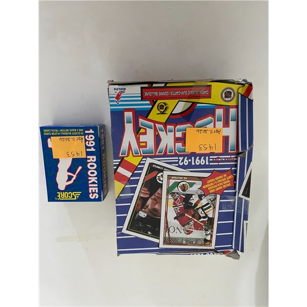 Unopened 1991 O-PEE-CHEE hockey cards with gum and 1991 box of score rookies baseball cards sealed