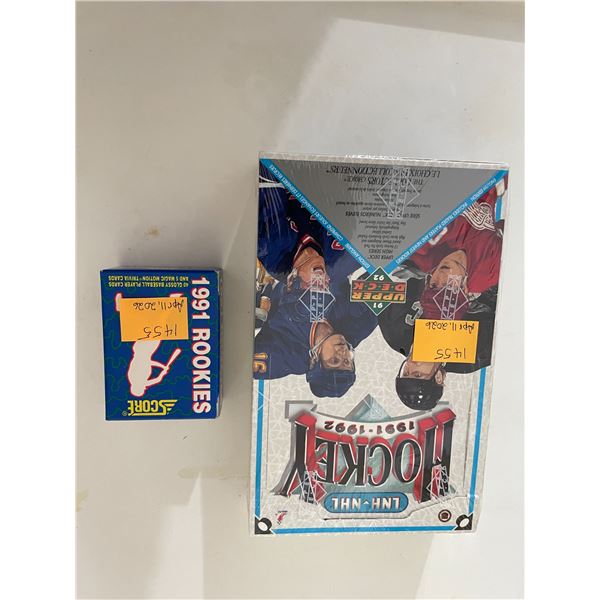 Sealed box of upper deck high series hockey cards and 40 baseball 1991 rookies cards unopened