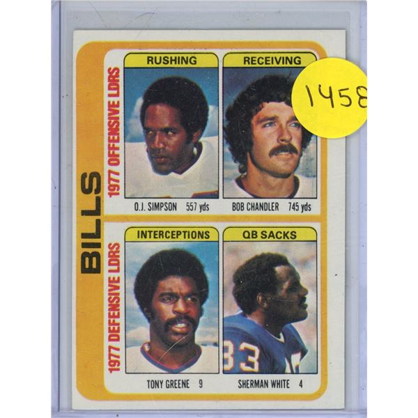 1978 Topps Bills Leaders. (O.J. Simpson, Bob Chandler, Tony Greene, Sherman White)