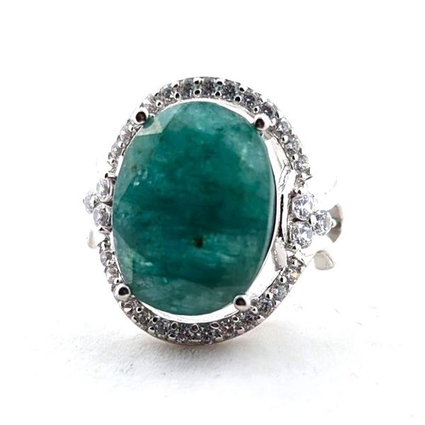 6.1 ct Certified Silver Emerald gemstone Ring ($14,883 Appraisal) SC1 Cat A
