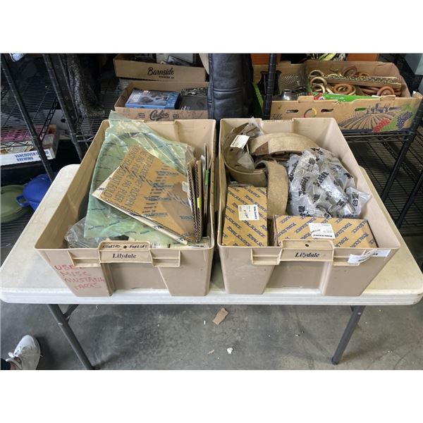 2 TOTES OF NEW ASSORTED FORKLIFT PARTS, GASKETS, BRAKES ETC
