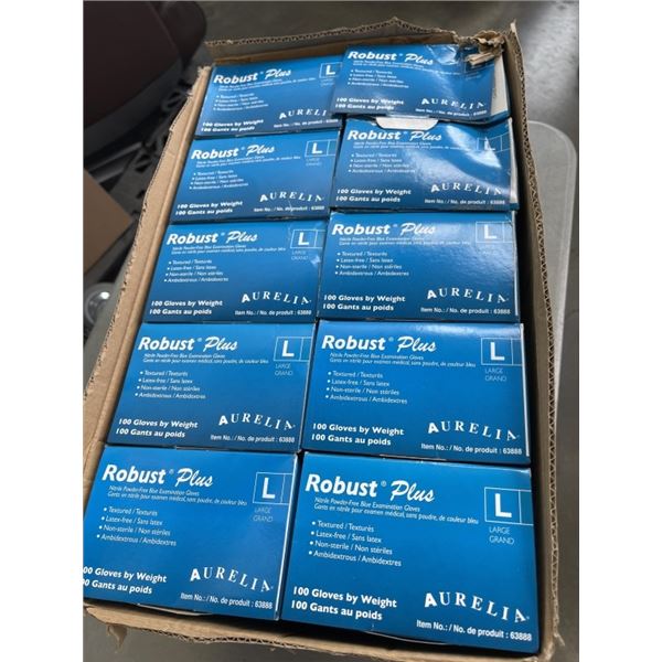 NEW CASE OF ROBUST SIZE LARGE NITRILE GLOVES - 100 PER BOX, 1000 TOTAL