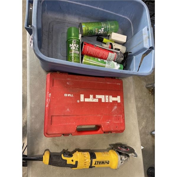 HAMMER DRILL, GRINDER AND TOTE OF SHOW FLUIDS