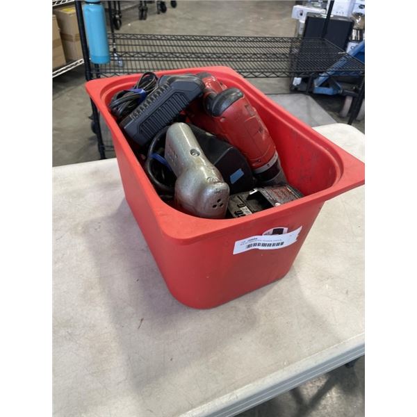 BIN OF ASSORTED POWER TOOLS