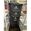 Image 1 : SET OF 3 NEW ROLLING GARBAGE, RECYCLING AND ORAGNICS WASTE BINS WITH FLIP TOP LIDS,