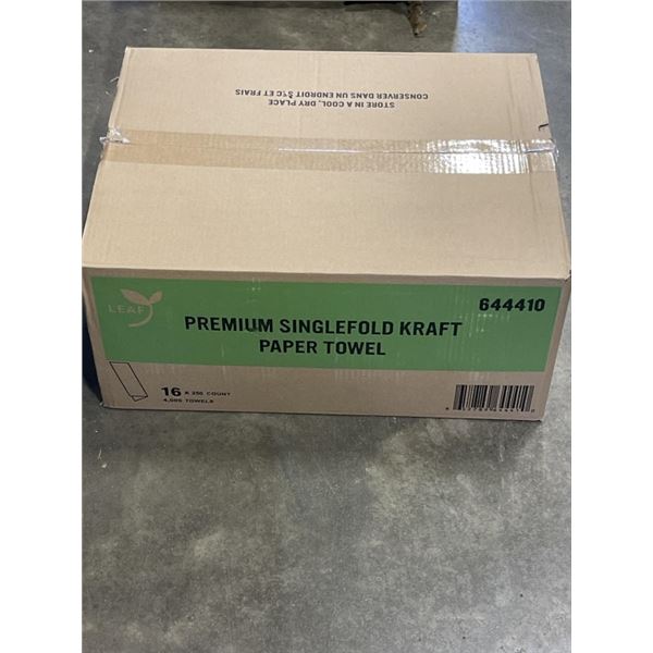 NEW CASE OF PREMIUM SINGLE FOLD PAPER TOWEL, 16 SLEEVES OF 250 TOWELS, 4000 TOTAL