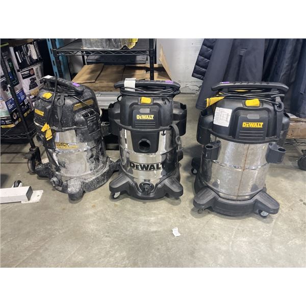 3 DEWALT 10 GALLON STAINLESS SHOP VAC FOR PARTS OR REPAIR