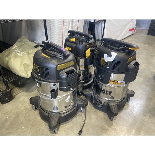 3 DEWALT 10 GALLON STAINLESS SHOP VAC FOR PARTS OR REPAIR