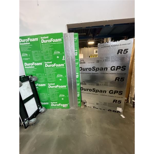 3 NEW SHEETS OF 3/4" 4X8FT DUROFOAM INSULATION AND PARTIAL SHEET OF 1" FOAM INSULATION