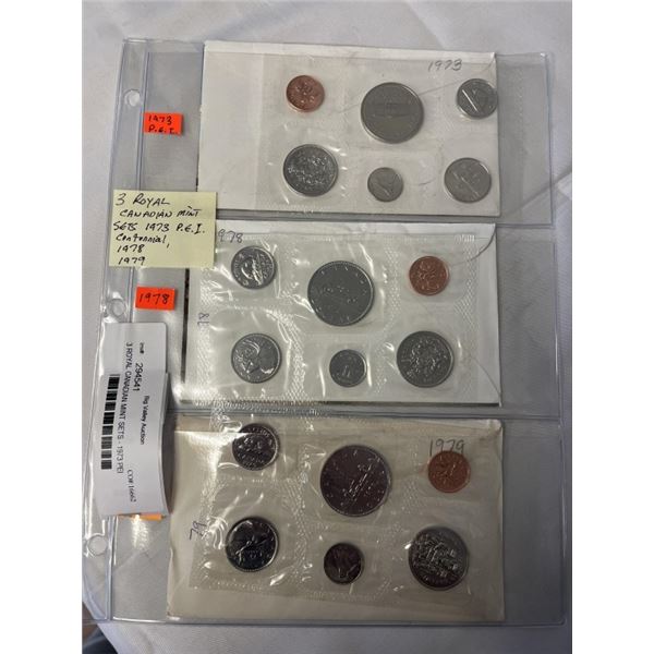 3 ROYAL CANADIAN MINT SETS - 1973 PEI CENTENNIAL, 1978, 1979