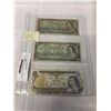 Image 1 : LAST 3 ISSUES OF CANADIAN $1 BILLS 1954, 1967 CENTENNIAL AND 1973 LAST ISSUE