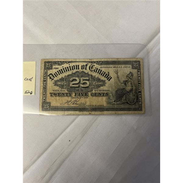 RARE 1900 DOMINION OF CANADA 25 CENT BILL JAN 2, 1900