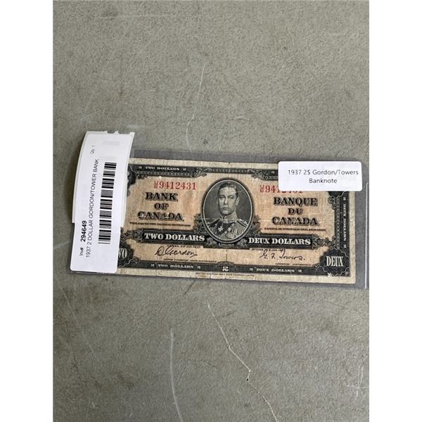 1937 2 DOLLAR GORDON/TOWER BANK NOTE
