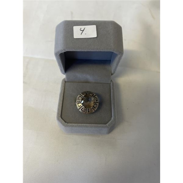 VINTAGE STERLING SILVER W/ SMOKEY TOPAZ QUARTZ RING, MARKED STERLING 925 TAXCO JS HALLMARK SIZE 7.5