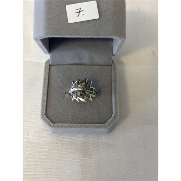 HAND CRAFTED STERLING SILVER W/ ABELONE INLAID RING, MEXICAN HALLMARK SIZE 7 AND UP