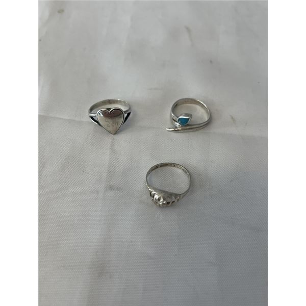 3 STERLING SILVER RINGS 2 MARKED 925 AND ONE STERLING SILVER SIZE 6-6.5