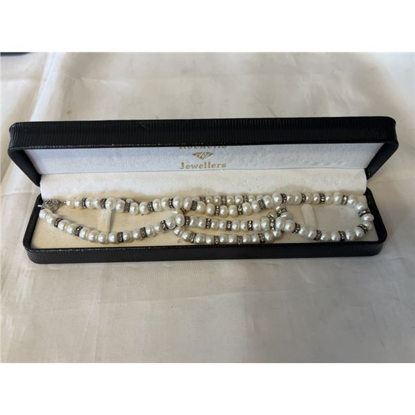 VINTAGE FRESHWATER PEARL NECKLACE W/ BRACELET AND EARRINGS SET, STAMPED 925