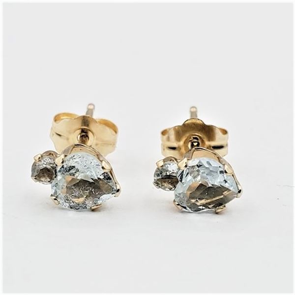 10KT YELLOW GOLD NATURAL AQUAMARINE HEART SHAPE EARRINGS, RETAIL $400.00. AQUAMARINE IS THE BIRTHSTO