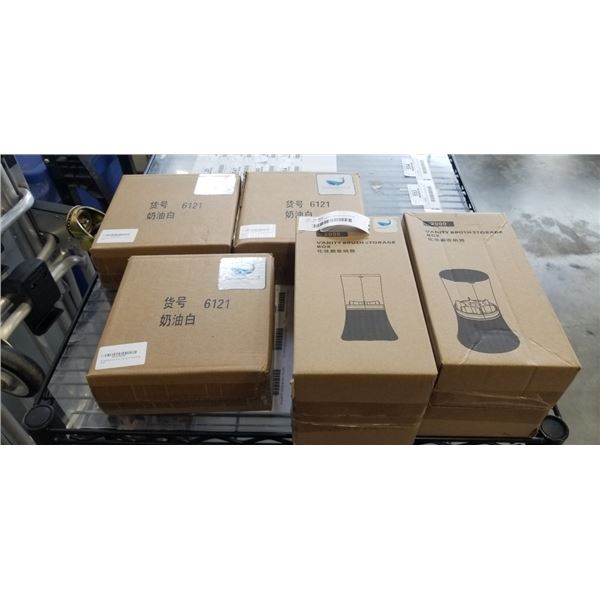 LOT OF 2 NEW VANITY BRUSH STORAGE BOX AND 3 EARRINGS AND RING STORAGE BOX