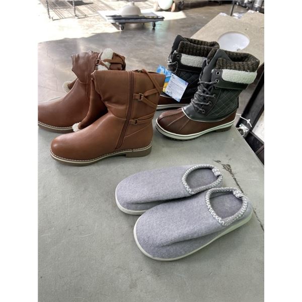 2 NEW PAIRS OF WOMENS 6.5 BOOTS AND SLIPPERS