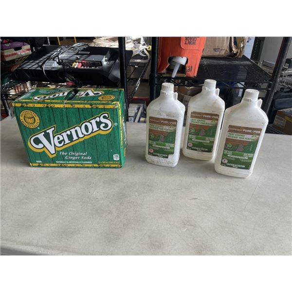 CASE OF SODA AND 3 JUGS OF PAINT THINNER