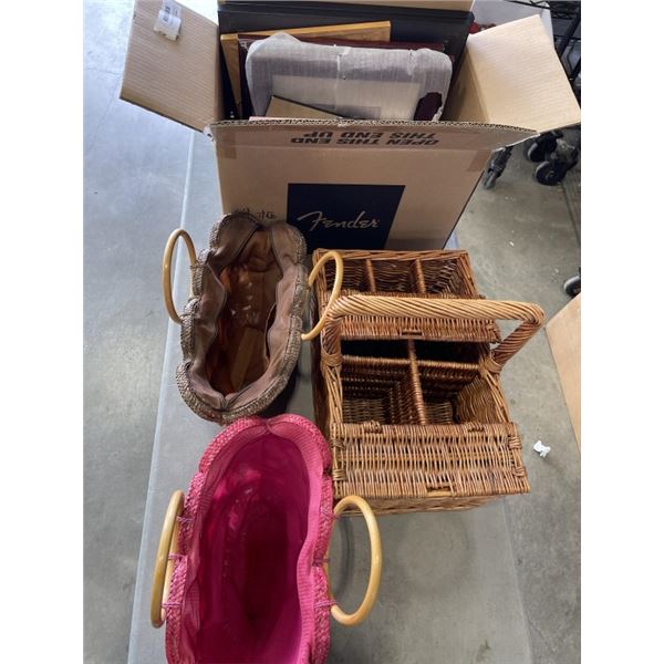 WICKER BASEKTS AND BOX OF FRAMES