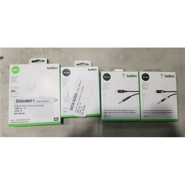 BELKIN CONNECT USB-C MULTIMEDIA HUB, BELKIN 3.5MM AUDIO + CHARGE ROCKSTAR CABLE, AND 2 BELKIN 3.5MM 