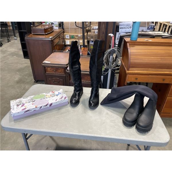 HUNTER LADIES BOOTS SIZE UK6, AND TALL BOOTS SIZE US6, AND 2 PACKS OF SCENTED DRAWER LINERS