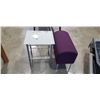 Image 1 : PURPLE FOOT STOOL AND GLASS ENDTABLE