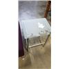 Image 3 : PURPLE FOOT STOOL AND GLASS ENDTABLE