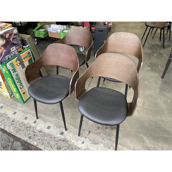 SET OF 4 MODERN BENTWOOD AND BLACK LEATHER DINING CHAIRS