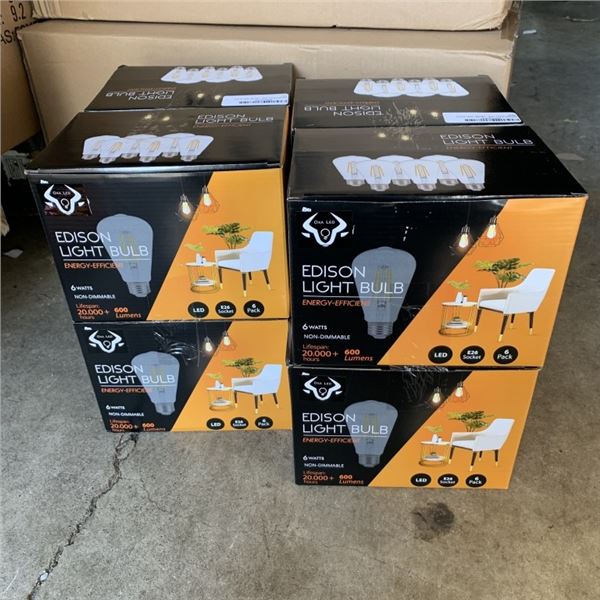EIGHT BOXES OF BERELLI ST58 6W 4000K E26 STANDARD SOCKET LIGHT BULBS SIX PER BOX RETAIL $200